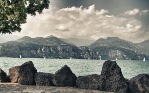 Rocks Stones Landscape Mountains Sail Boat HD wallpaper thumb