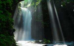 Waterfall Sunlight Jungle Forest Stream HD wallpaper thumb