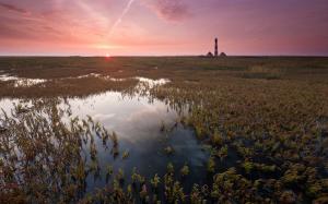 Lighthouse Sunset Swamp Water HD wallpaper thumb