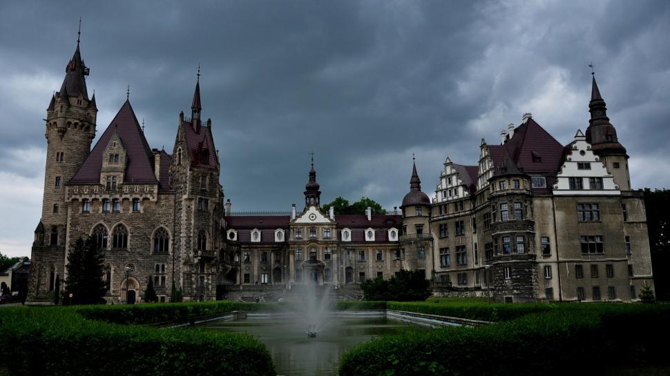 Nature, Architecture, Landscape, Castle, Poland, Clouds, Grass, Old Building, Tower, Park, Water, Fountain, Arch, Loneliness wallpaper,nature HD wallpaper,architecture HD wallpaper,landscape HD wallpaper,castle HD wallpaper,poland HD wallpaper,clouds HD wallpaper,grass HD wallpaper,old building HD wallpaper,tower HD wallpaper,park HD wallpaper,1920x1080 wallpaper