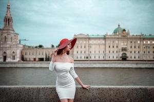 Women, Hat, Look Away, Buildings, White Dress, Bokeh, Bare Shoulders wallpaper thumb