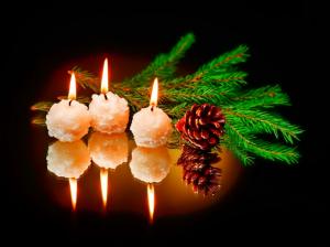 New Year, candles, fire, spruce twigs wallpaper thumb
