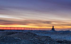 Lighthouse At A Winter Sunset wallpaper thumb