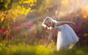 Cute little girl, white dress, forest, nature wallpaper thumb