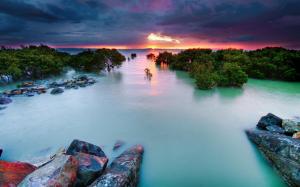 Hdr Ocean Sea Tide Rocks Sunset Sunrise Sky Clouds Widescreen Resolutions wallpaper thumb