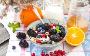 Healthy, Fruit, Lemon, Berries, Blueberries, Honey, Milk, Food wallpaper thumb