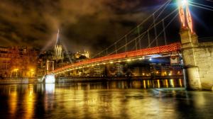 Bridge In Lyon France At Night Hdr wallpaper thumb