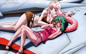 Macross, pink and green hair anime girls wallpaper thumb