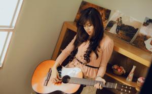 Asian girl, guitar, room, music wallpaper thumb