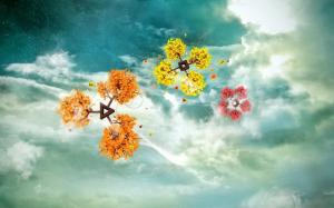 Flower Snowflake Shapes Floating In Mid Air wallpaper thumb