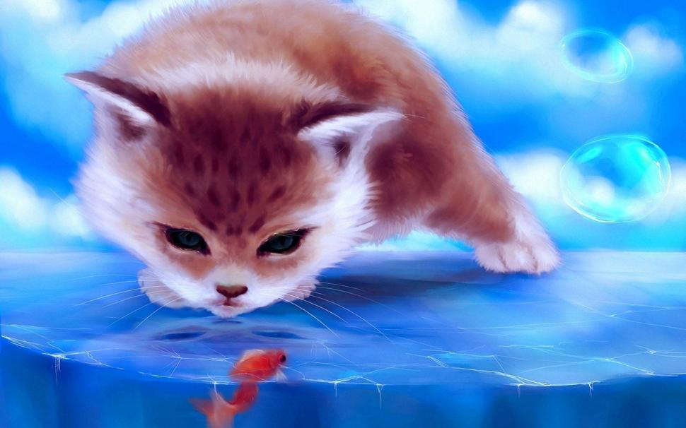 Cat staring at a fish trapped in ice wallpaper,artistic HD wallpaper,1920x1200 HD wallpaper,fish HD wallpaper,1920x1200 wallpaper