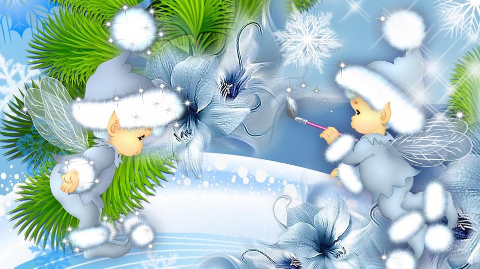 Painting Winter Blue wallpaper,snowflakes HD wallpaper,christmas HD wallpaper,elves HD wallpaper,paint brush HD wallpaper,tree HD wallpaper,feliz navidad HD wallpaper,fleurs HD wallpaper,cute HD wallpaper,cold HD wallpaper,flowers HD wallpaper,sweet HD wallpaper,1920x1080 wallpaper
