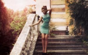 Green dress girl, vintage wallpaper thumb