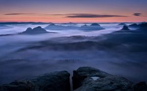 Nature, Landscape, Mist, Sunrise, Forest, Mountain, Clouds, Puddles, Germany wallpaper thumb