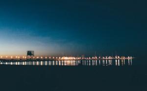 Bridge, Sea, Poland, Evening, Landscape, Lights wallpaper thumb