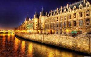 Marvelous Building On A Paris River At Night Hdr wallpaper thumb