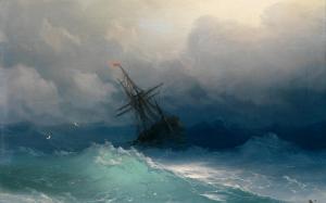 Schooner Ship Sail Ship Ocean Painting Storm HD wallpaper thumb