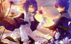 Boy and girl in flowers wallpaper thumb