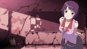 Senjougahara Hitagi, Monogatari Series, Anime Girl, Purple Hair wallpaper thumb