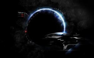 Mass Effect Normandy Spaceship Planet Dark HD wallpaper thumb