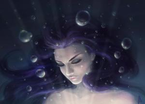 girl, art, face, hair, underwater, bubbles wallpaper thumb