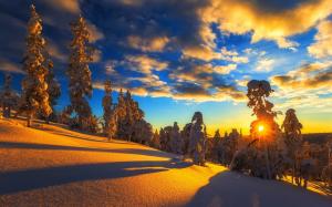 Winter, mountain, snow, trees, sky, clouds, sunset wallpaper thumb