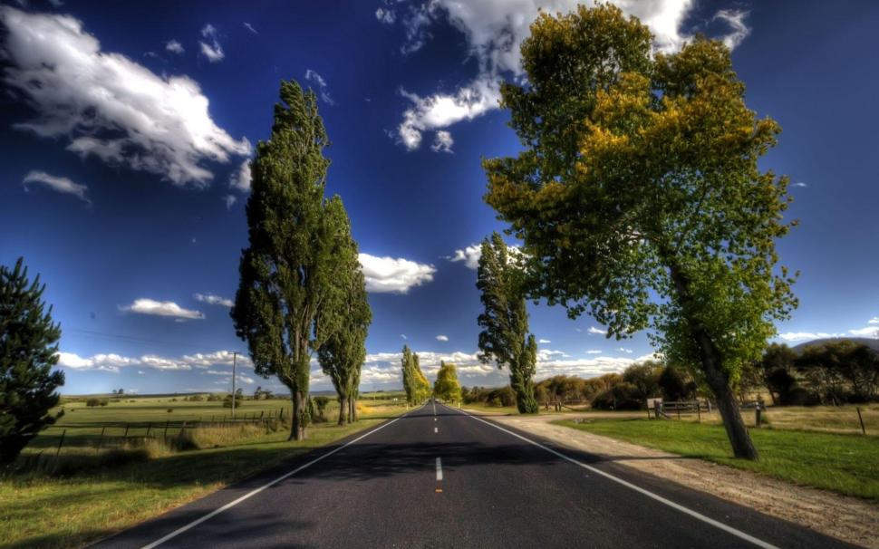 Beautiful Straight Road In The Country Hdr wallpaper,trees HD wallpaper,road HD wallpaper,fields HD wallpaper,clouds HD wallpaper,nature & landscapes HD wallpaper,1920x1200 wallpaper