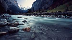 long exposure, nature, river, photography, stone, mountains wallpaper thumb
