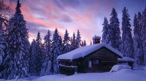 Log Cabin In The Wood In Winter wallpaper thumb