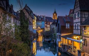 Landscape, Nature, France, Canal, City, House, Lights, Sunset, Boat, Architecture wallpaper thumb