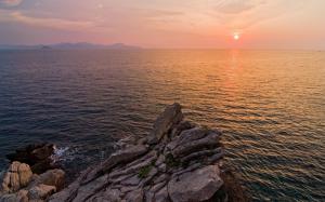 Sunset Sun Ocean Rocks Stones HD wallpaper thumb