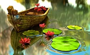 Boat In Water Lilies Pond wallpaper thumb