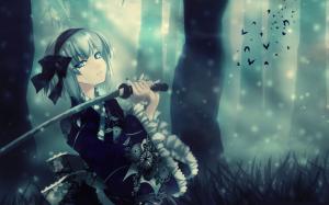 Anime Girl, Forest, Sword, Kimono wallpaper thumb