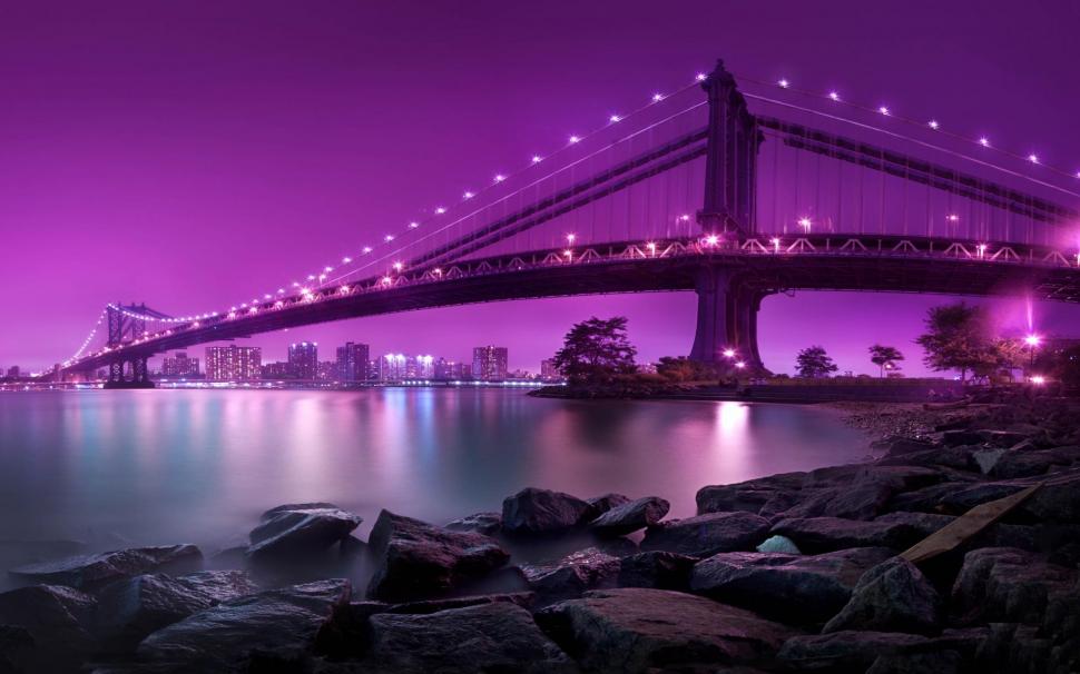 Colorful Manhattan Bridge wallpaper,purple HD wallpaper,manhattan HD wallpaper,bridge HD wallpaper,colorful HD wallpaper,nature & landscapes HD wallpaper,1920x1200 wallpaper