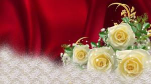 Yellow Roses On Red Satin wallpaper thumb
