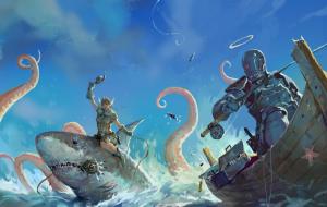 Fantasy Art, Ocean, Boat, Dolphin, Warriors wallpaper thumb