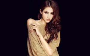Asian model girl, jacket, brown hair wallpaper thumb