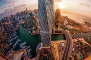 united arab emirates, skyscrapers, top view, sunrise, city, dubai wallpaper thumb