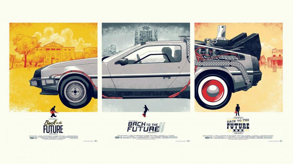 DeLorean in three movies HD wallpaper,back to the future HD wallpaper,delorean HD wallpaper,three HD wallpaper,triple HD wallpaper,1920x1080 wallpaper