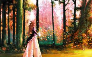 Art pictures, forest, girl, trees, magic, colorful wallpaper thumb