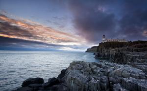 Neist Point Lighthouse, Isle of Skye, lighthouse, sea, rocks, dusk wallpaper thumb
