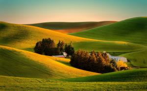 Fields, house, farm, nature, sunset wallpaper thumb