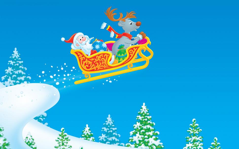 Santa Clouse Up in The Air wallpaper,sleigh HD wallpaper,sky HD wallpaper,background HD wallpaper,drawings HD wallpaper,2560x1600 wallpaper