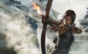 Tomb Raider Lara Croft Bow Arrow Fire HD wallpaper thumb
