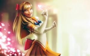 Blond fantasy girl with shiny heart-shaped wallpaper thumb