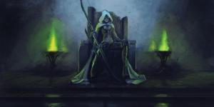 Art World Warcraft Sylvanas Windrunner Elf Throne Hood Burning Eyes Bow Fantasy HD Widescreen wallpaper thumb
