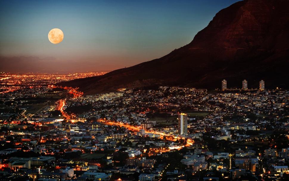 South Africa Night wallpaper,Cape Town HD wallpaper,a metropolis HD wallpaper,skyscrapers HD wallpaper,moon HD wallpaper,lights HD wallpaper,sky HD wallpaper,1920x1200 wallpaper