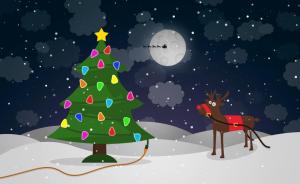 tree, garlands, wire, reindeer, christmas, moon, santa claus, sleigh, flying wallpaper thumb