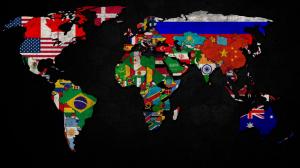 World map with flag logo wallpaper thumb