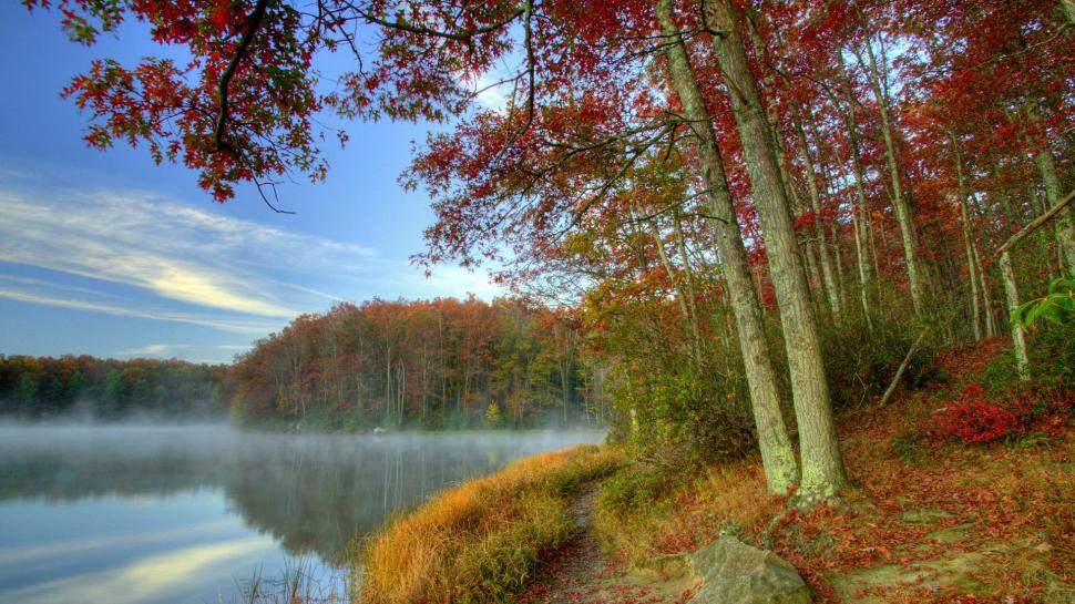 Babcock State Park In West Virginia Hdr wallpaper,forest HD wallpaper,mist HD wallpaper,lake HD wallpaper,nature & landscapes HD wallpaper,1920x1080 wallpaper